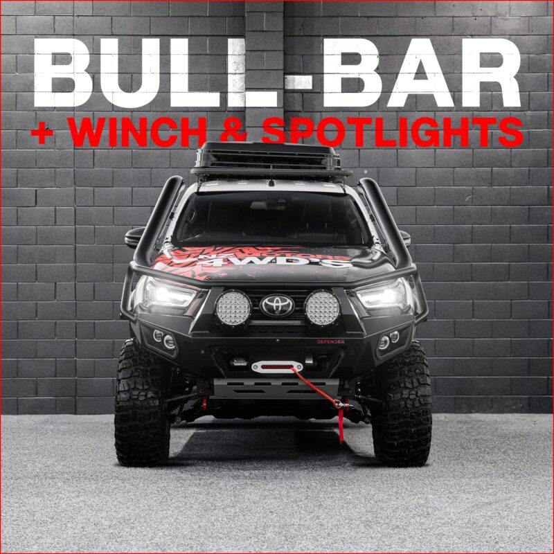 DEFENDER Off-Road Bull Bar + Winch & Spotlights Combo Package